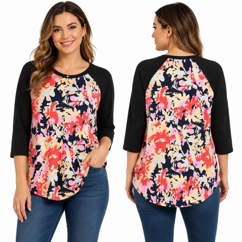 LuLaRoe M Floral Raglan Sleeve Stretch Top